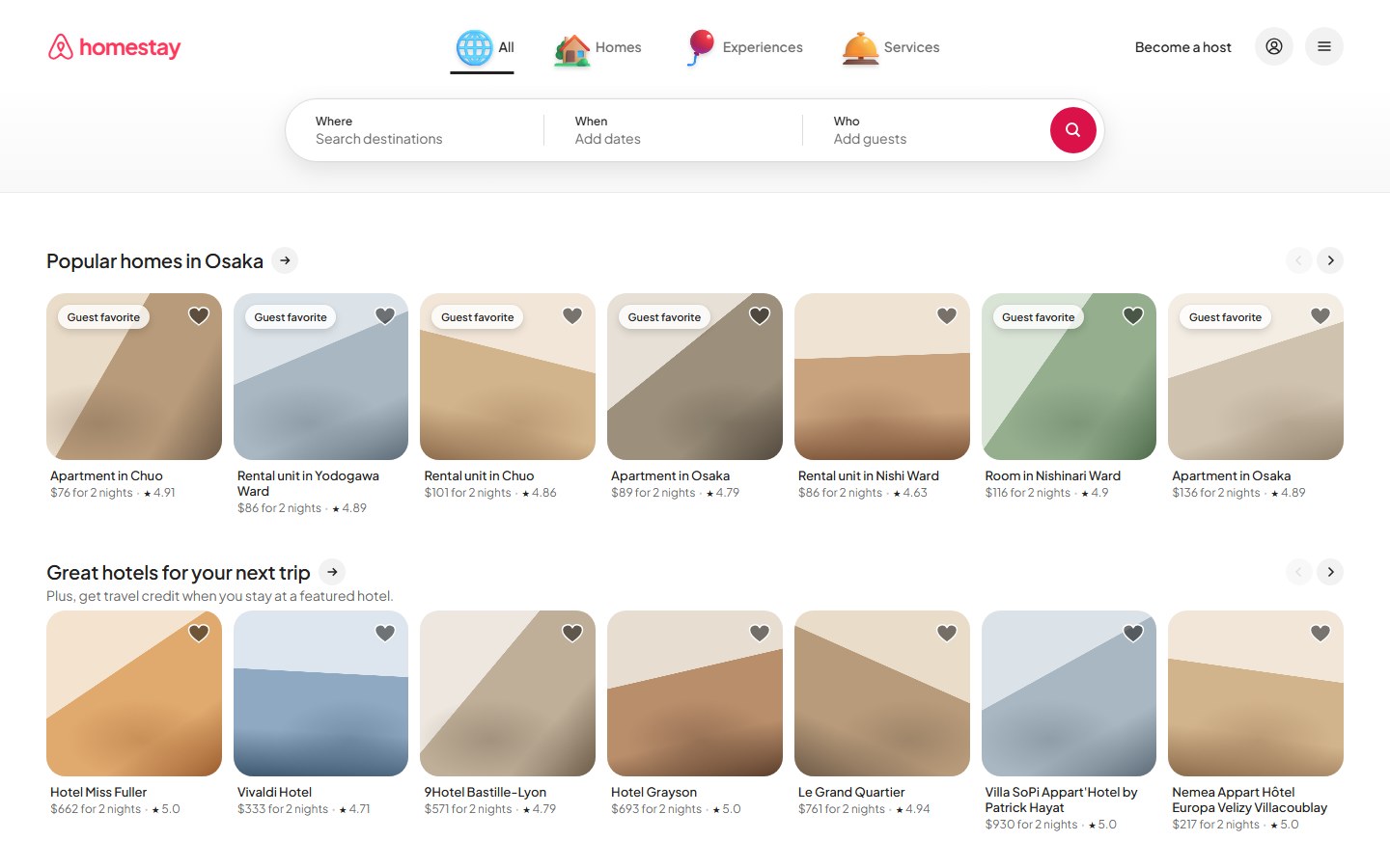 Home page in the style of Airbnb, built from Brand Styles